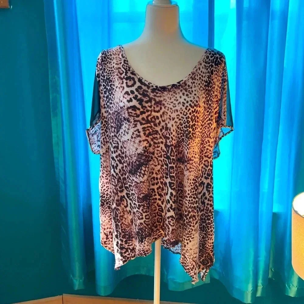 JLO Leopard top loose fit trending short sleeves